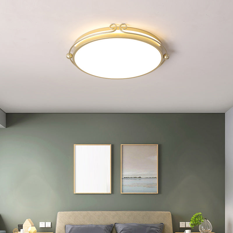 Cartoon Round LED Flush Light Fixture Acrylic Bedroom Ceiling Mounted Light in Gold