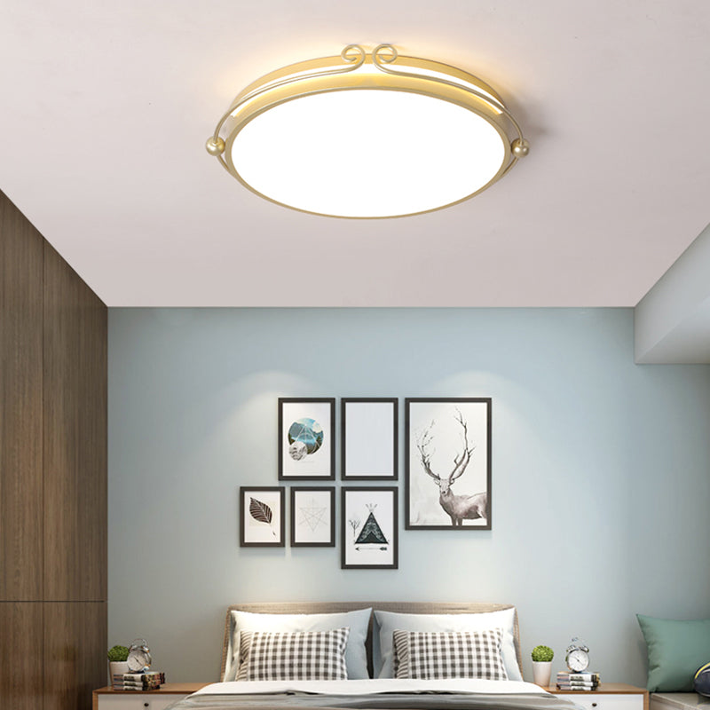 Cartoon Round LED Flush Light Fixture Acrylic Bedroom Ceiling Mounted Light in Gold