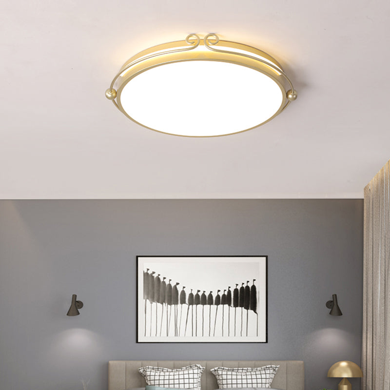 Cartoon Round LED Flush Light Fixture Acrylic Bedroom Ceiling Mounted Light in Gold