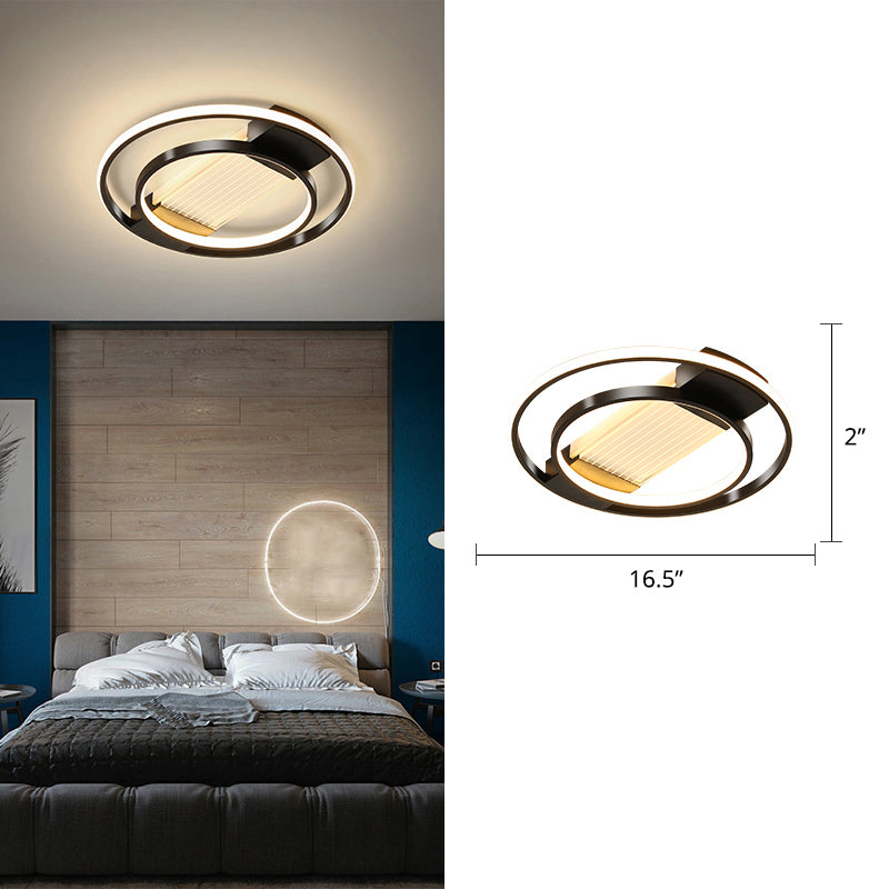 Halo Bedroom Flush Ceiling Light Metallic Simple Style LED Flushmount Lighting in Black