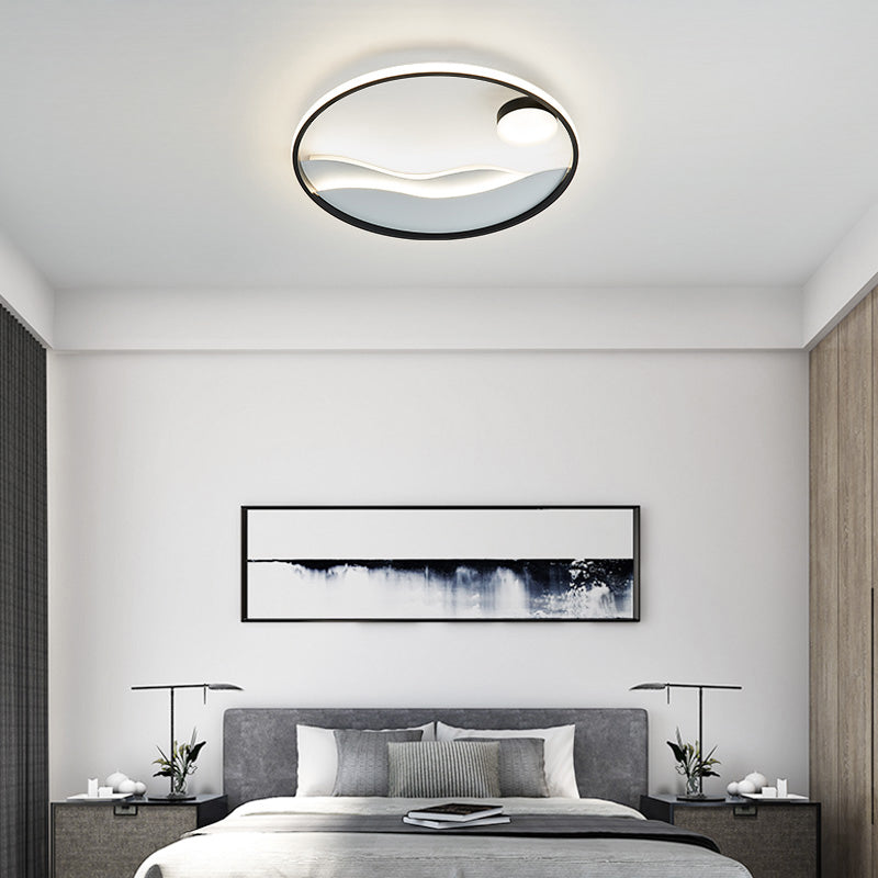Sunrise and Sea Ceiling Light Artistic Metal Bedroom LED Flush Mount with Halo Ring