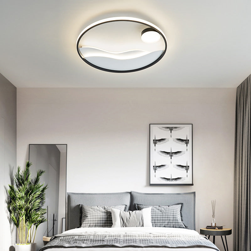 Sunrise and Sea Ceiling Light Artistic Metal Bedroom LED Flush Mount with Halo Ring