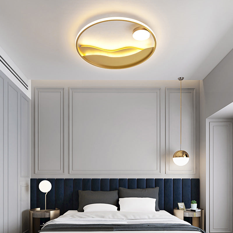 Sunrise and Sea Ceiling Light Artistic Metal Bedroom LED Flush Mount with Halo Ring