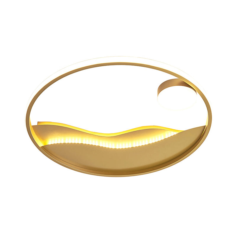 Sunrise and Sea Ceiling Light Artistic Metal Bedroom LED Flush Mount with Halo Ring