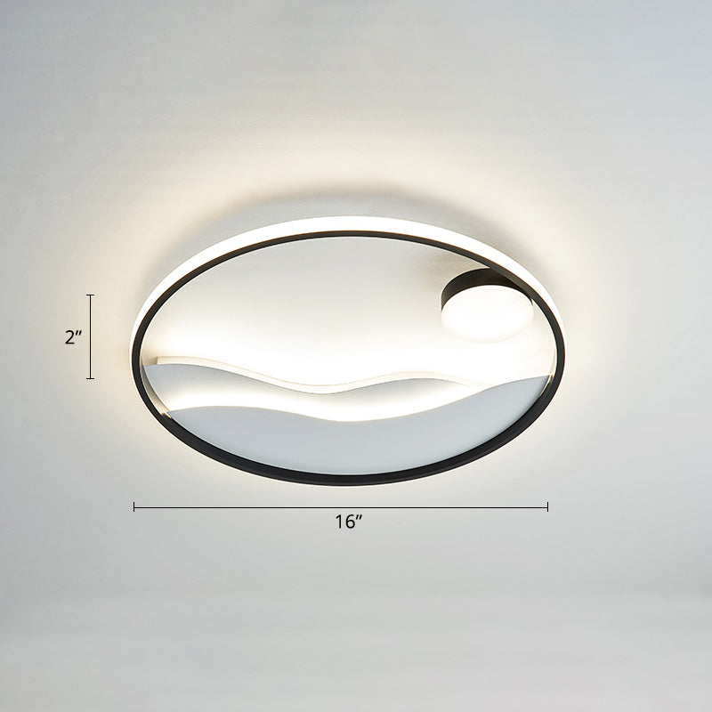 Sunrise and Sea Ceiling Light Artistic Metal Bedroom LED Flush Mount with Halo Ring