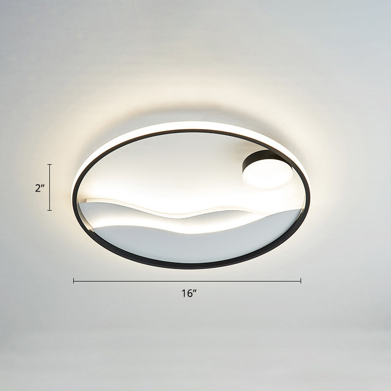 Sunrise and Sea Ceiling Light Artistic Metal Bedroom LED Flush Mount with Halo Ring