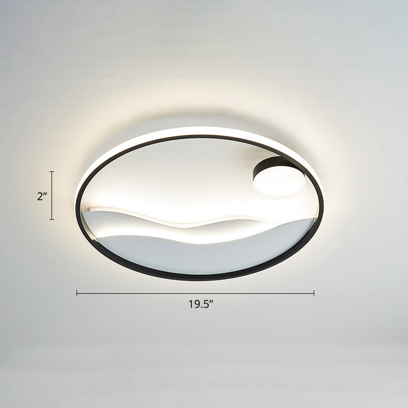 Sunrise and Sea Ceiling Light Artistic Metal Bedroom LED Flush Mount with Halo Ring