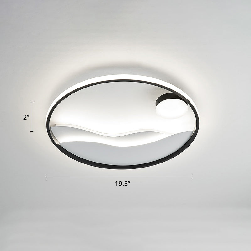 Sunrise and Sea Ceiling Light Artistic Metal Bedroom LED Flush Mount with Halo Ring