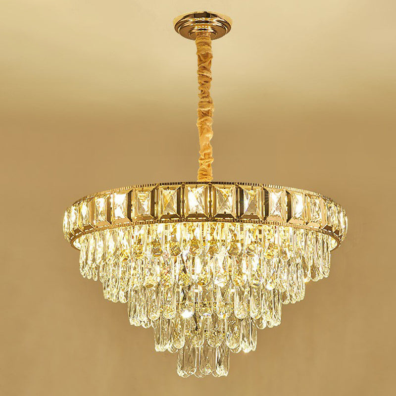 Minimalistic Cone Shaped Hanging Lamp Beveled-Cut Crystal Living Room Chandelier in Clear