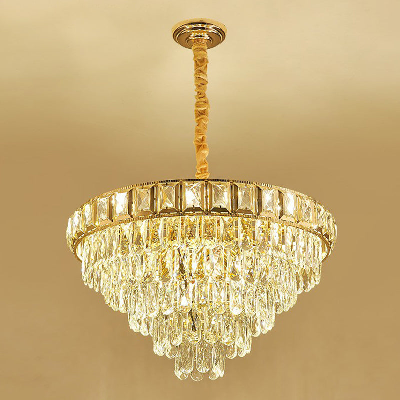 Minimalistic Cone Shaped Hanging Lamp Beveled-Cut Crystal Living Room Chandelier in Clear