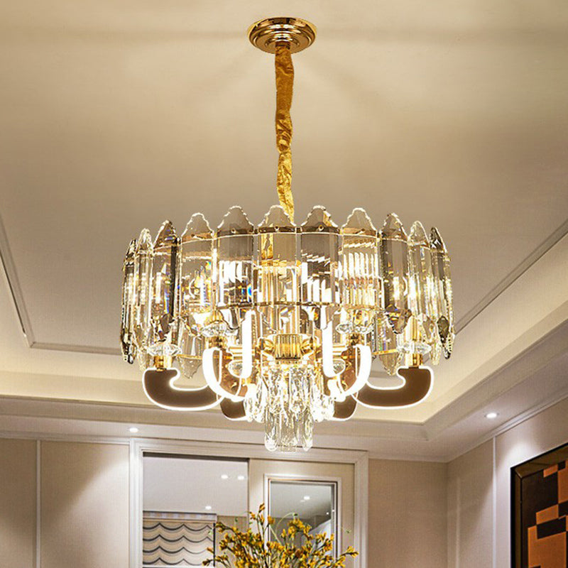 Drum Pendant Chandelier Simplicity K9 Crystal 6-Head Clear Suspension Lamp for Dining Room