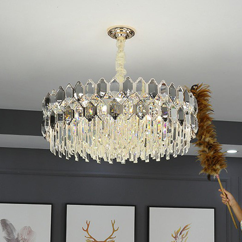 Tiered Ceiling Chandelier Modern Luxurious Smoke Grey Crystal Hanging Light for Living Room