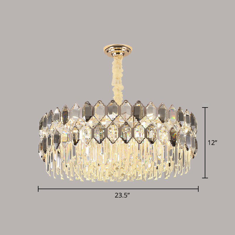 Tiered Ceiling Chandelier Modern Luxurious Smoke Grey Crystal Hanging Light for Living Room