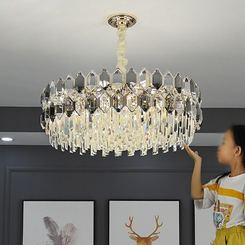 Tiered Ceiling Chandelier Modern Luxurious Smoke Grey Crystal Hanging Light for Living Room
