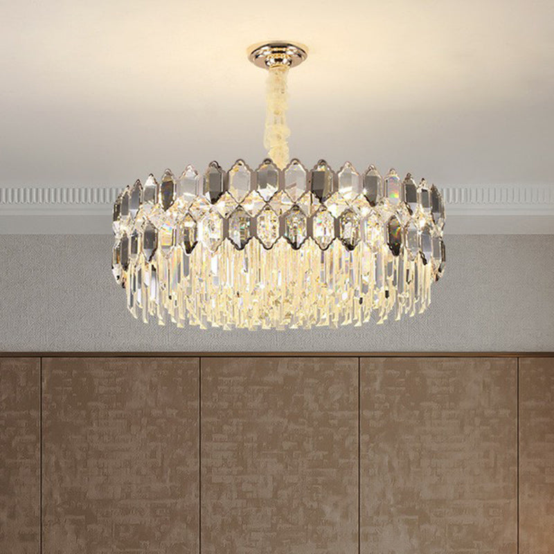 Tiered Ceiling Chandelier Modern Luxurious Smoke Grey Crystal Hanging Light for Living Room