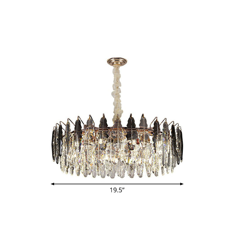 Modern Round Ceiling Hang Light Crystal Leaf 9 Bulbs Living Room Chandelier Light Fixture