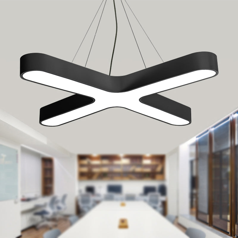 White/Black/Gold Cross Hanging Lamp Modern 23.5"/35.5" Wide Led Metal Ceiling Pendant Light for Office with Opaline Diffuser