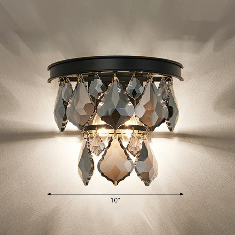 Postmodern Tiered Sconce Light Cut-Crystal 2 Bulbs Bedside Wall Mount Light Fixture