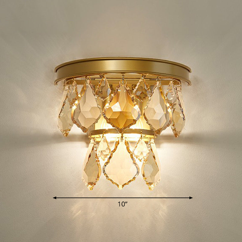 Postmodern Tiered Sconce Light Cut-Crystal 2 Bulbs Bedside Wall Mount Light Fixture