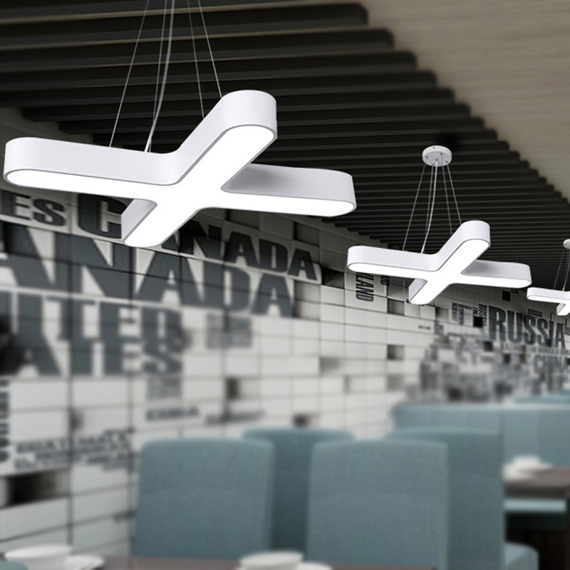 White/Black/Gold Cross Hanging Lamp Modern 23.5"/35.5" Wide Led Metal Ceiling Pendant Light for Office with Opaline Diffuser