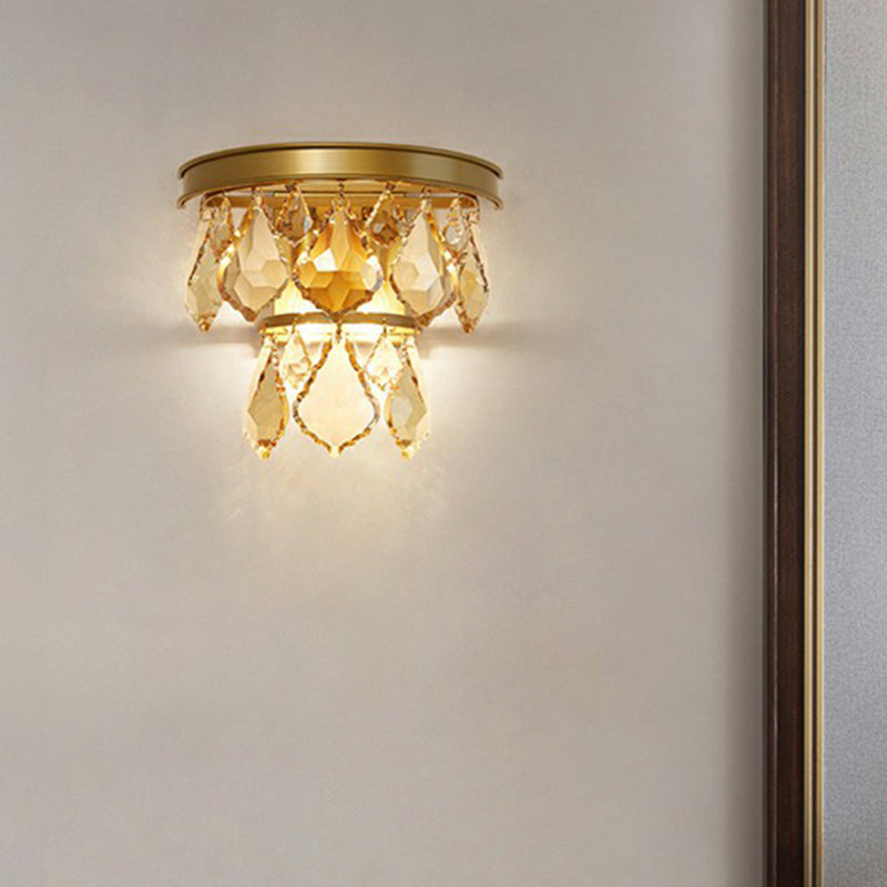 Postmodern Tiered Sconce Light Cut-Crystal 2 Bulbs Bedside Wall Mount Light Fixture