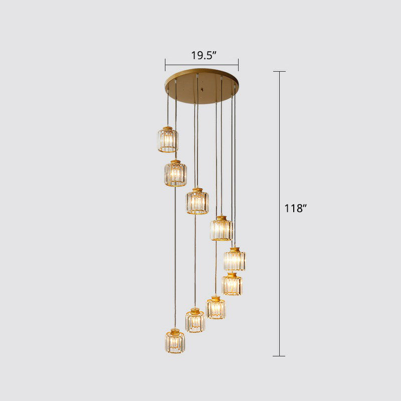 Postmoderne zylindrische Anhängerlampe Prismatische Kristalltreppe Multi -Licht -Kronleuchter