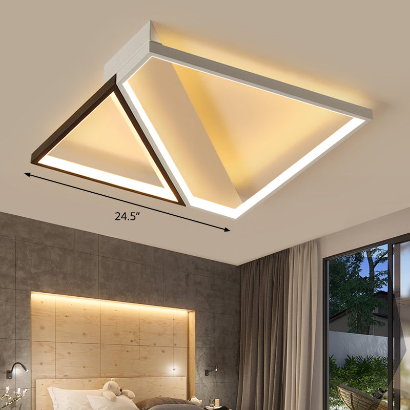 Square Flush Mounted Lamp Minimalistic Metal Bedroom LED Ceiling Light in Black and White