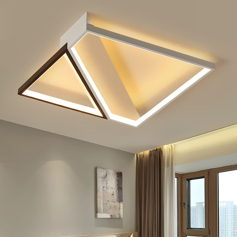 Square Flush Mounted Lamp Minimalistic Metal Bedroom LED Ceiling Light in Black and White