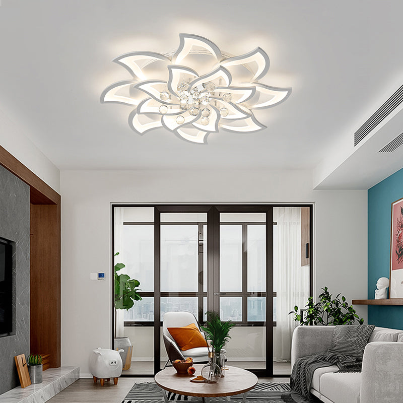 Blossom Metall Flushmount Licht Zeitgenössische weiße Flush Deckenleuchte mit Kristallkugel