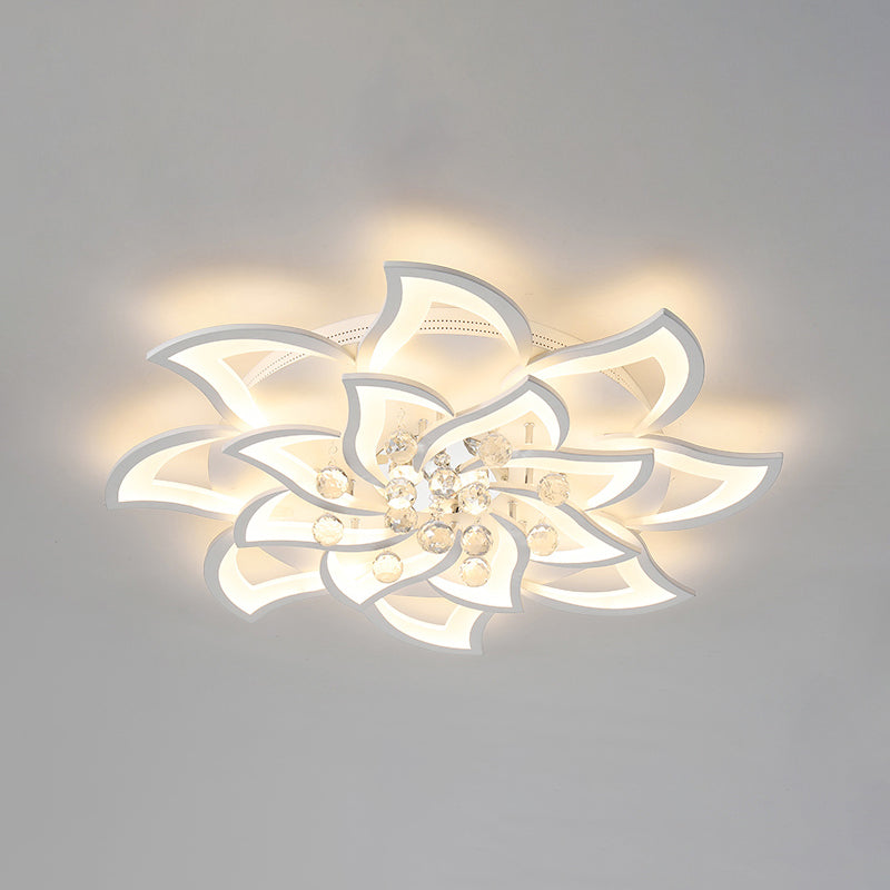 Blossom Metall Flushmount Licht Zeitgenössische weiße Flush Deckenleuchte mit Kristallkugel