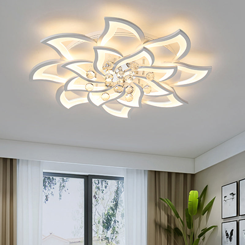 Blossom Metall Flushmount Licht Zeitgenössische weiße Flush Deckenleuchte mit Kristallkugel