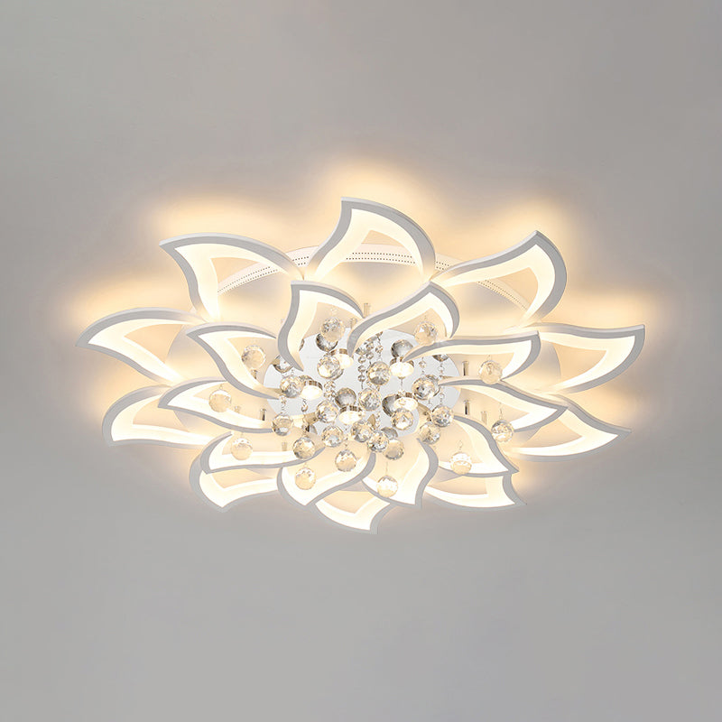 Blossom Metall Flushmount Licht Zeitgenössische weiße Flush Deckenleuchte mit Kristallkugel
