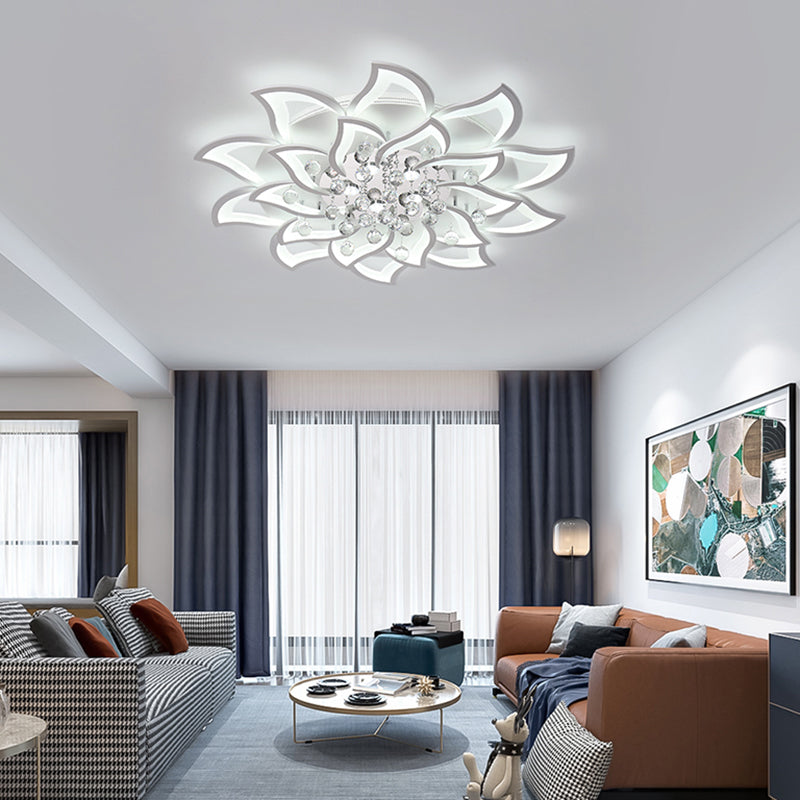 Blossom Metall Flushmount Licht Zeitgenössische weiße Flush Deckenleuchte mit Kristallkugel