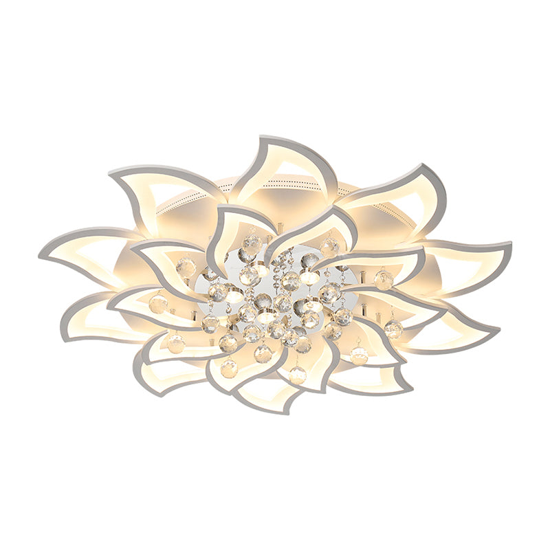 Blossom Metall Flushmount Licht Zeitgenössische weiße Flush Deckenleuchte mit Kristallkugel