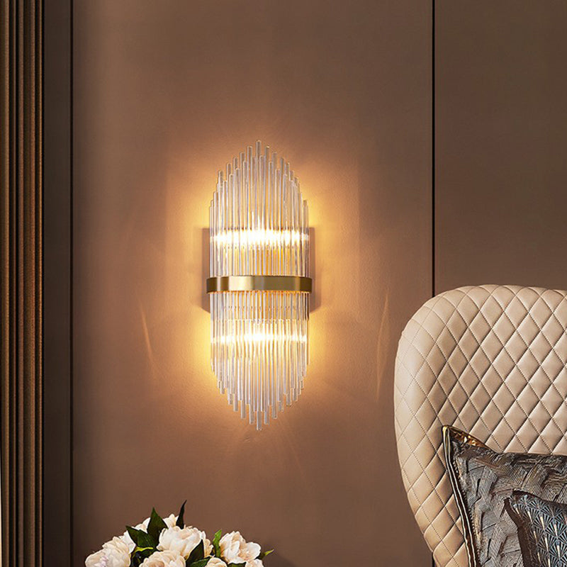 Postmodern Flute Shaped Wall Sconce Clear Crystal Rods Bedside Wall Light Fixture in Gold