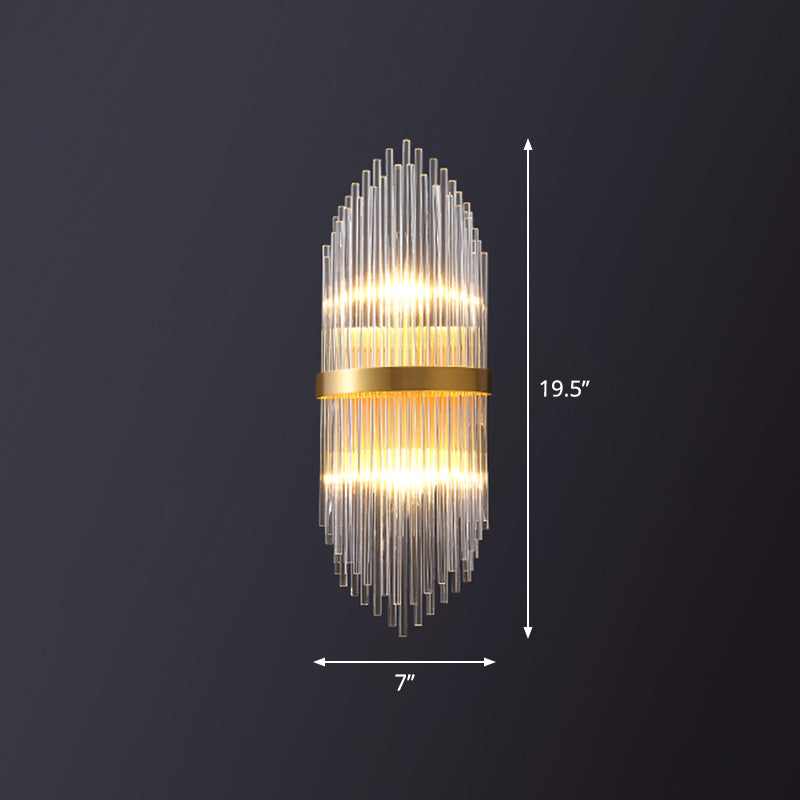 Postmodern Flute Shaped Wall Sconce Clear Crystal Rods Bedside Wall Light Fixture in Gold