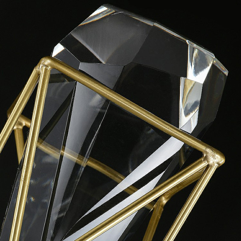 Brass Caged Sconce Lamp Postmodern Metal Wall Light Fixture with Crystal Rock Deco