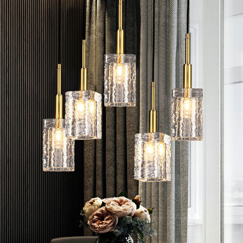 Rettangolo sala da pranzo Pendulum luce chiara cristallo increspato 1-bulbo Stile semplice appeso in oro in oro