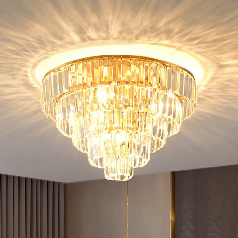 Crystal Tiered Tapered Ceiling Flush Light Postmodern Clear Flush Mount Halterung für Schlafzimmer
