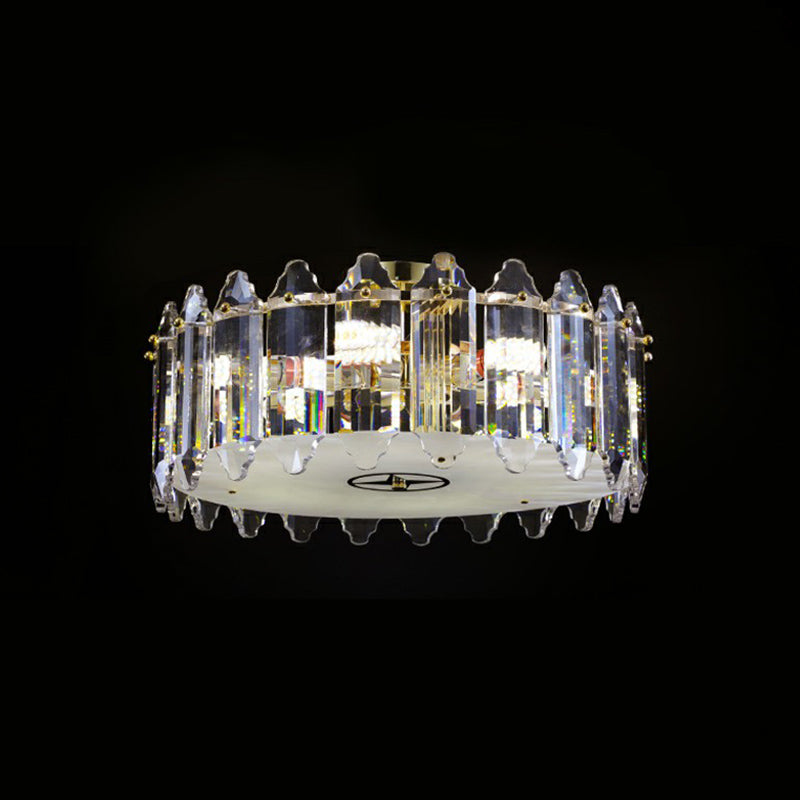 K9 Crystal Drum Flush Light Simplicity 6-Bulb Clear Flush Mount Ceiling Fixture for Bedroom