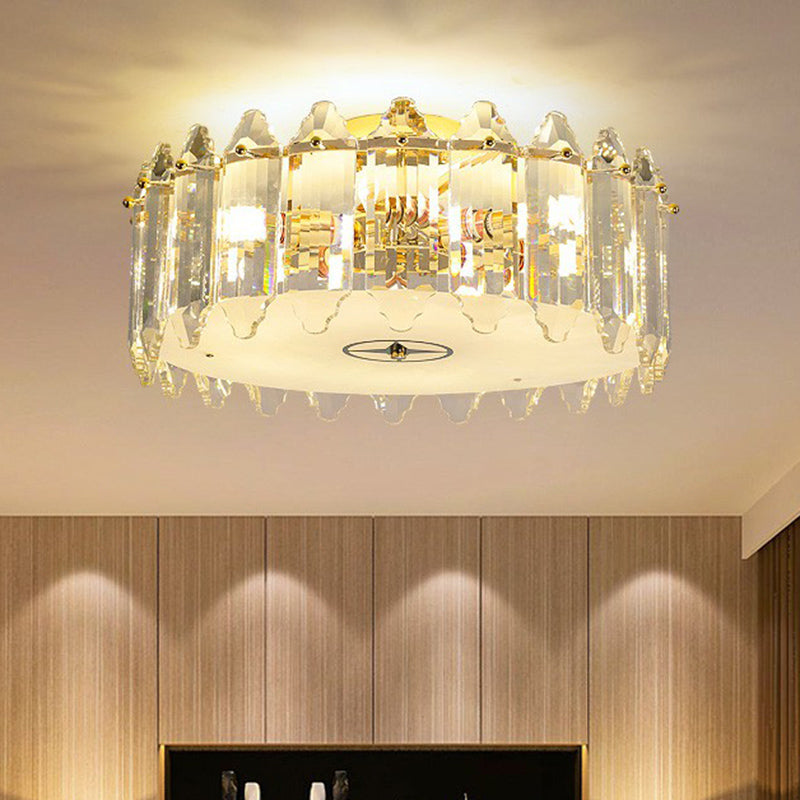 K9 Crystal Drum Flush Light Simplicity 6-Bulb Clear Flush Mount Ceiling Fixture for Bedroom