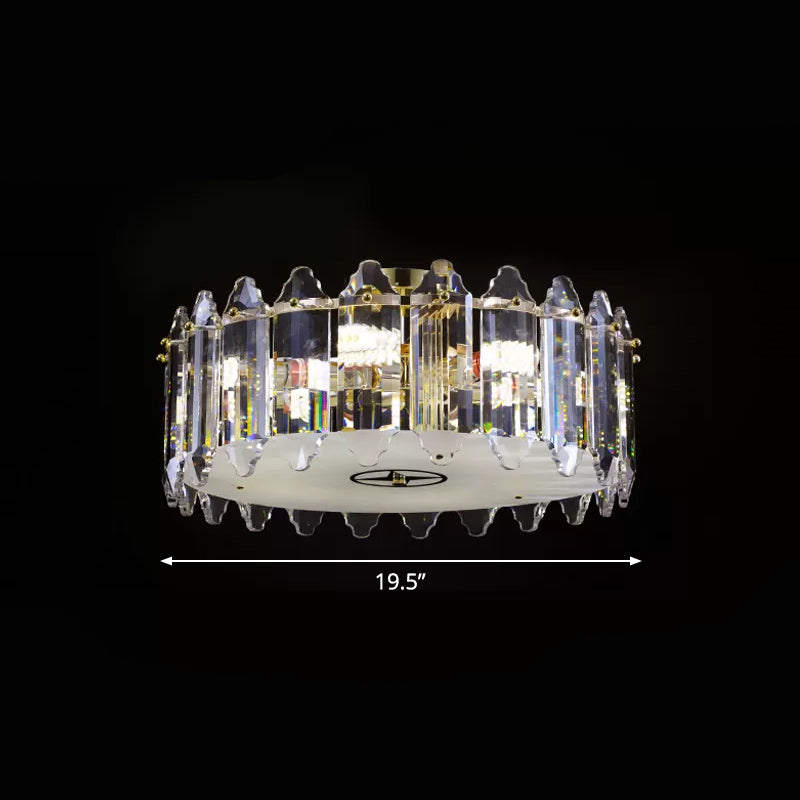 K9 Crystal Drum Flush Light Simplicity 6-Bulb Clear Flush Mount Ceiling Fixture for Bedroom