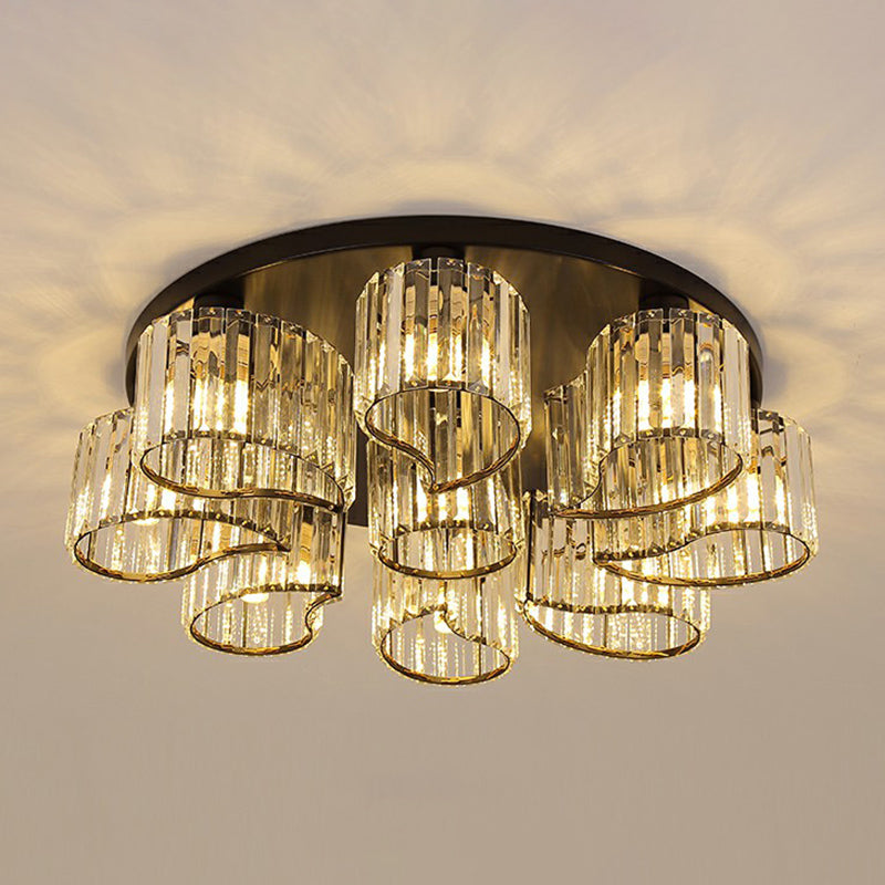 Floral Dining Room Ceiling Lighting Clear Crystal Prism Modernist Flush Mounted Lamp