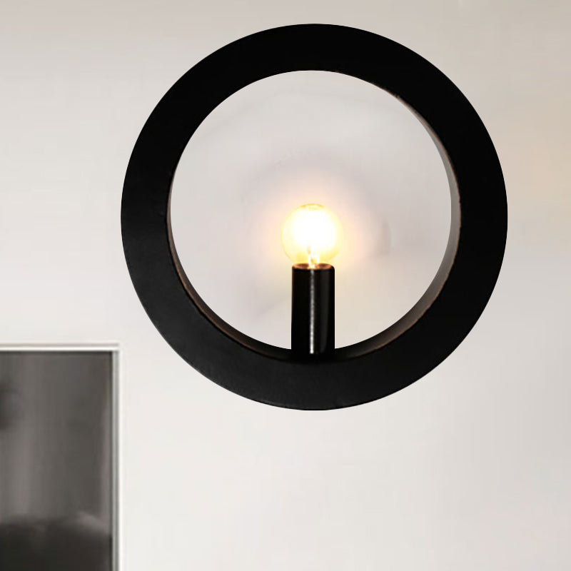 Black/White Circle Wall Light Fixture 1 Light Simple Metallic Wall Lamp for Bedroom Hallway