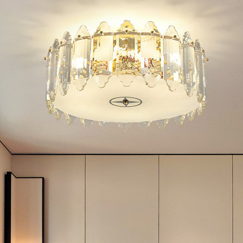 Klare Trommel-Deckenleuchte, einfache 6-Licht-Kristall-Unterputzbeleuchtung für Schlafzimmer