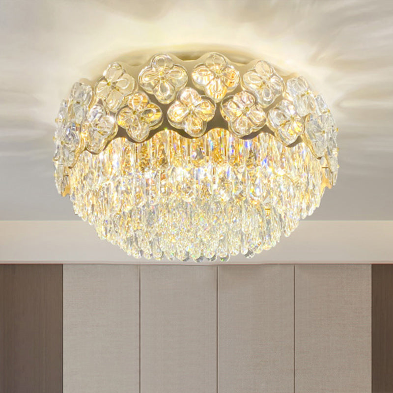 Drum Shaped Bedroom Ceiling Light Opulent Crystal 3-Light Minimalist Flush Mount Light in Clear