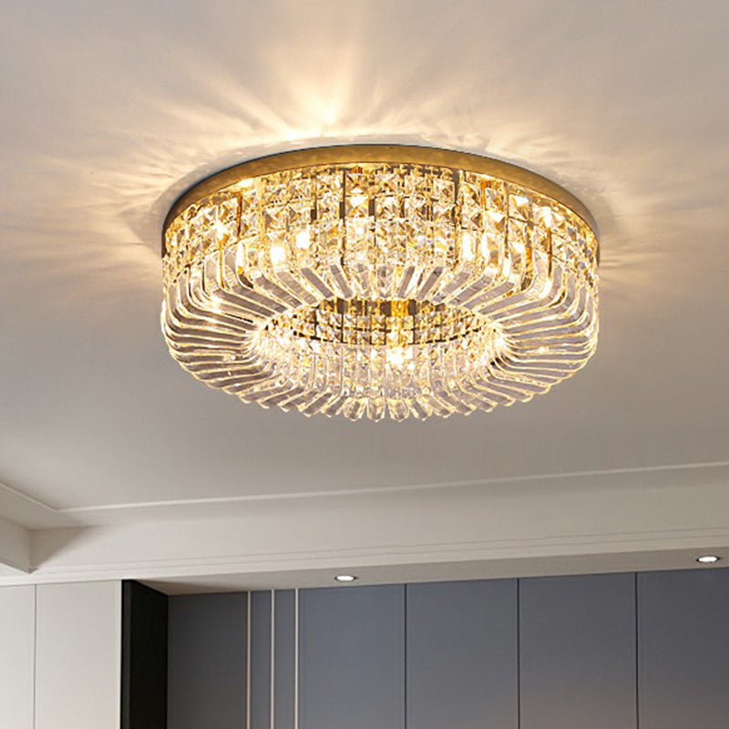 Minimalist Style Flush Light Circular Flushmount Ceiling Lamp with Crystal Shade for Bedroom