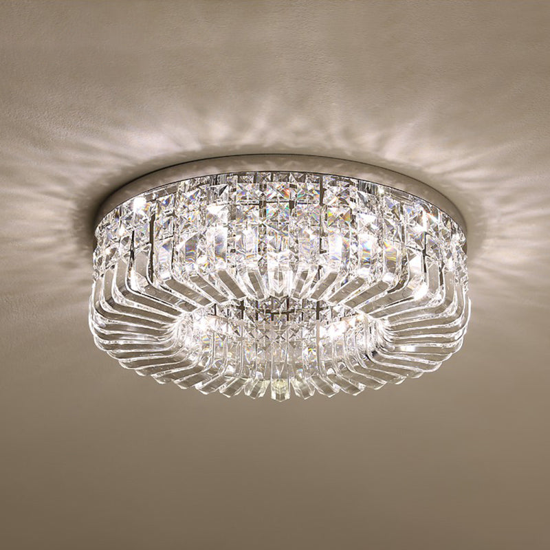 Minimalist Style Flush Light Circular Flushmount Ceiling Lamp with Crystal Shade for Bedroom