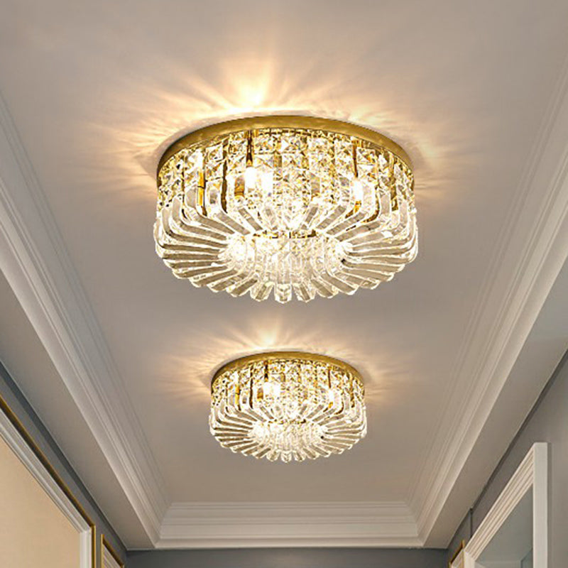 Minimalist Style Flush Light Circular Flushmount Ceiling Lamp with Crystal Shade for Bedroom