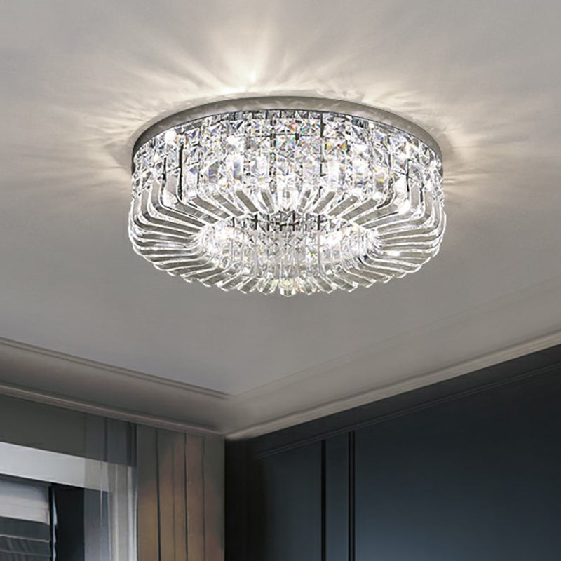 Minimalist Style Flush Light Circular Flushmount Ceiling Lamp with Crystal Shade for Bedroom